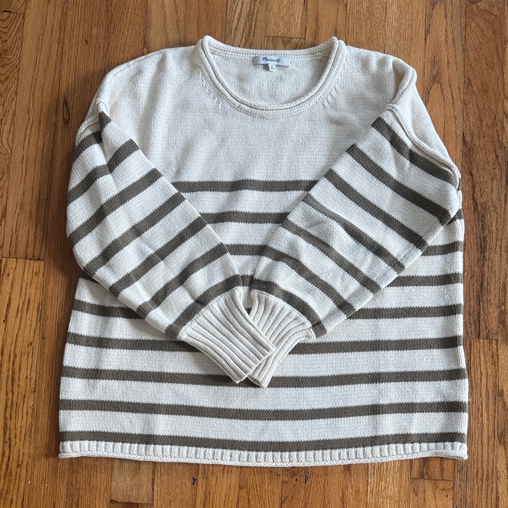Madewell Cream and Gray Striped Sweater
